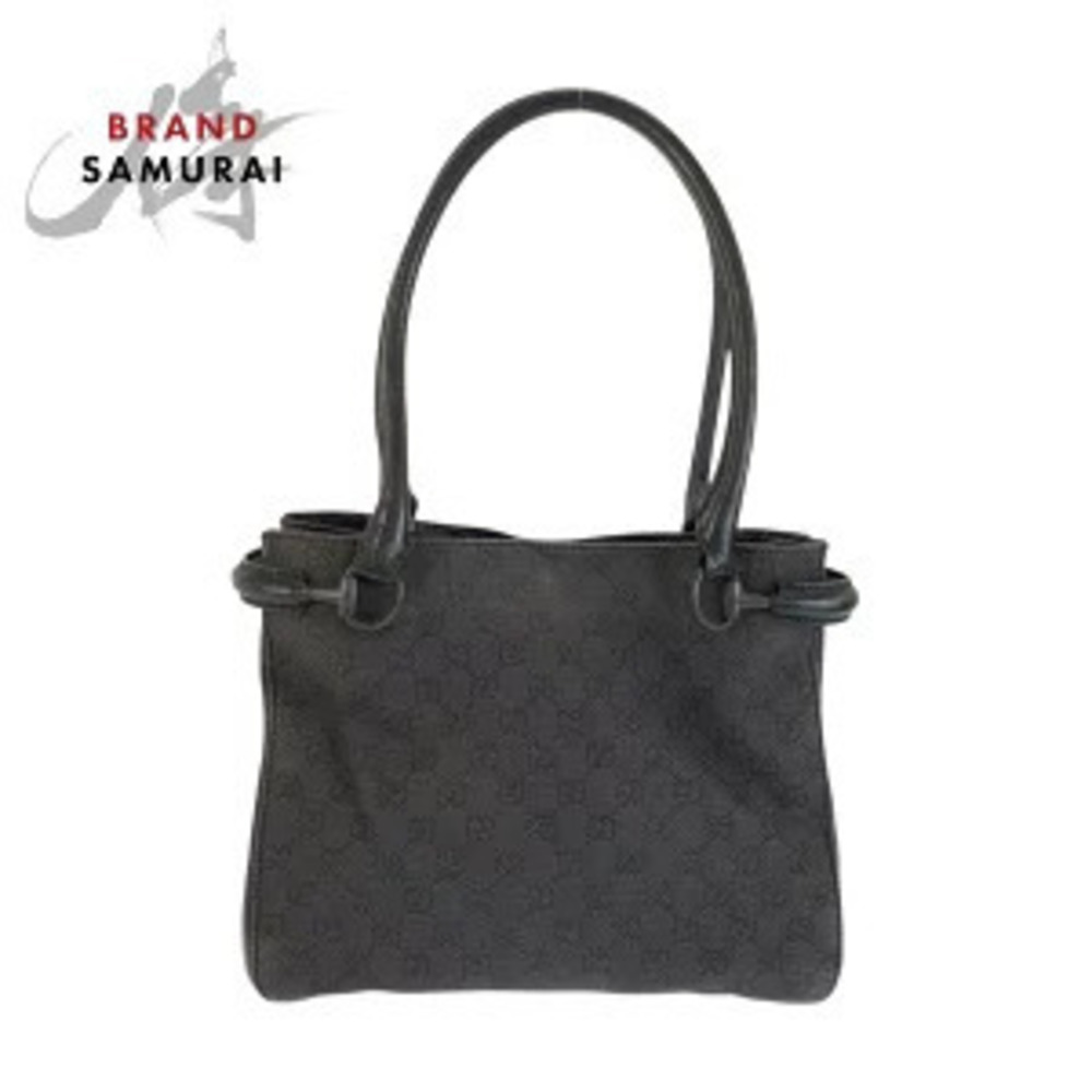 Gucci black GG canvas leather tote bag shoulder